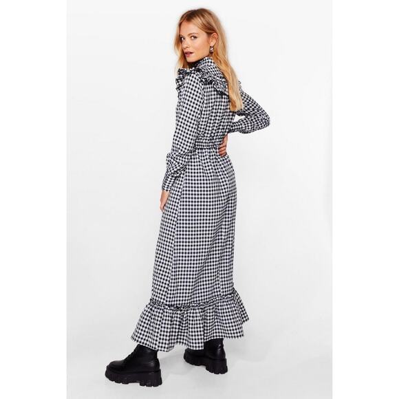 Nasty Gal Black & White Gingham Prairie Plaid Maxi Smock Dress | Women's US 2 - Picture 4 of 11